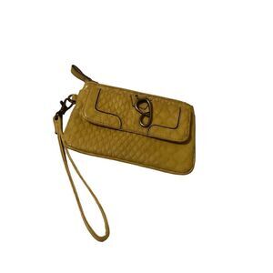 Jessica Simpson Yellow Snake Print Wristlet Bag